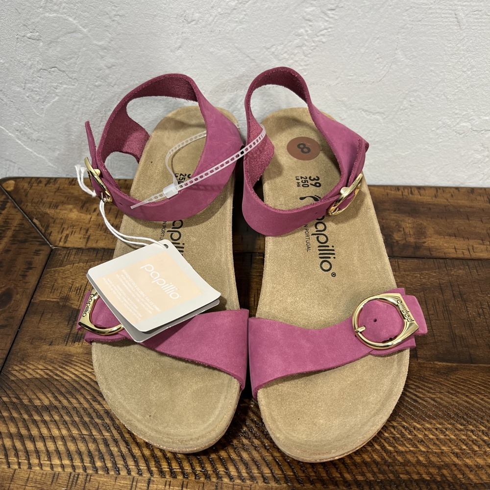 Birkenstock 💅🌴 Papillio Soley Ring Buckle Wedge Pink Ankle Strap Size 8 NEW